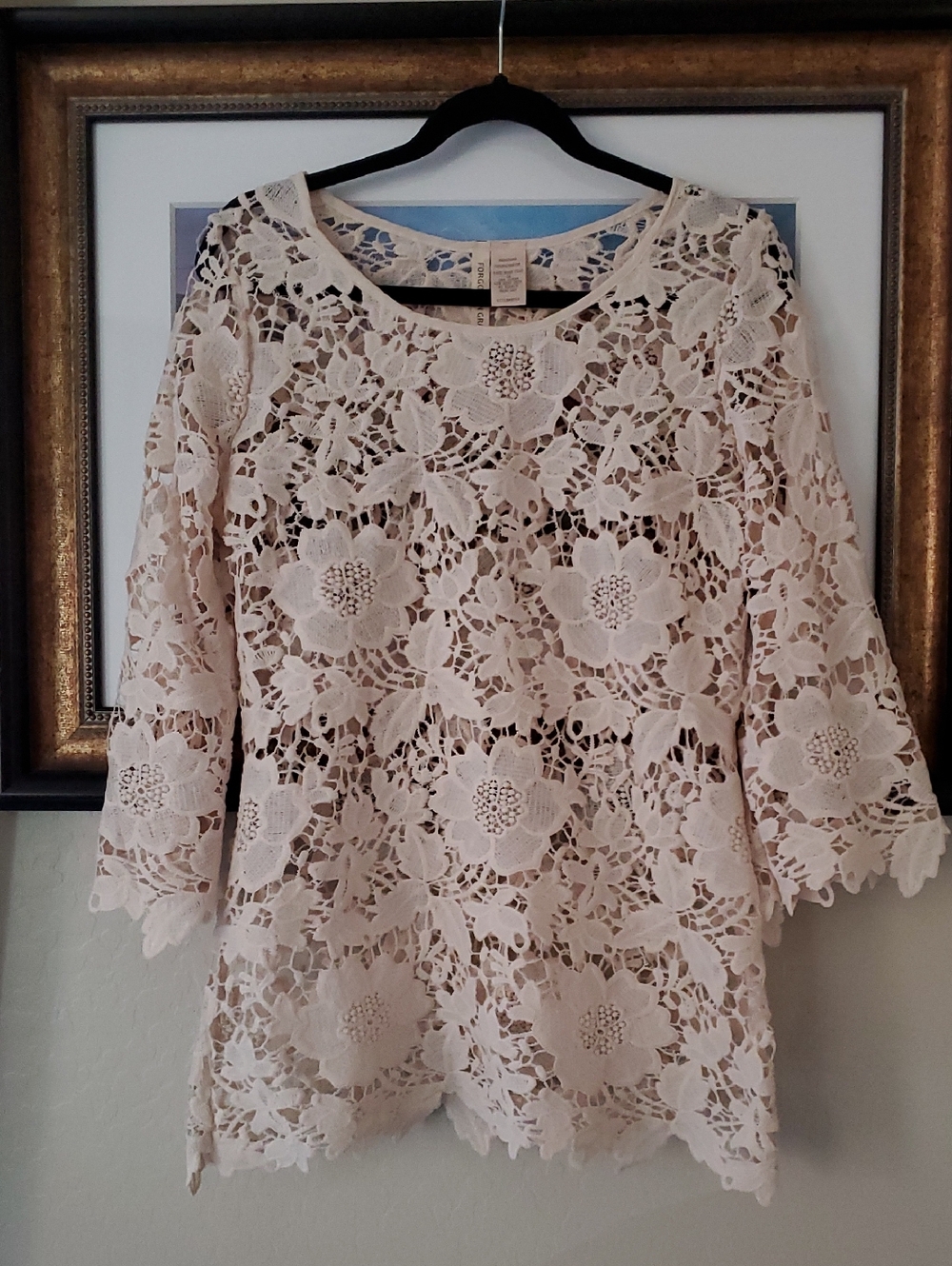 Forgotten Grace Women’s Lace Floral Tunic Top - Cream